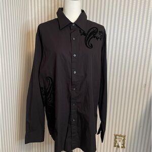 RED X - Mens Black Dress shirt - with embossed design. Size XL